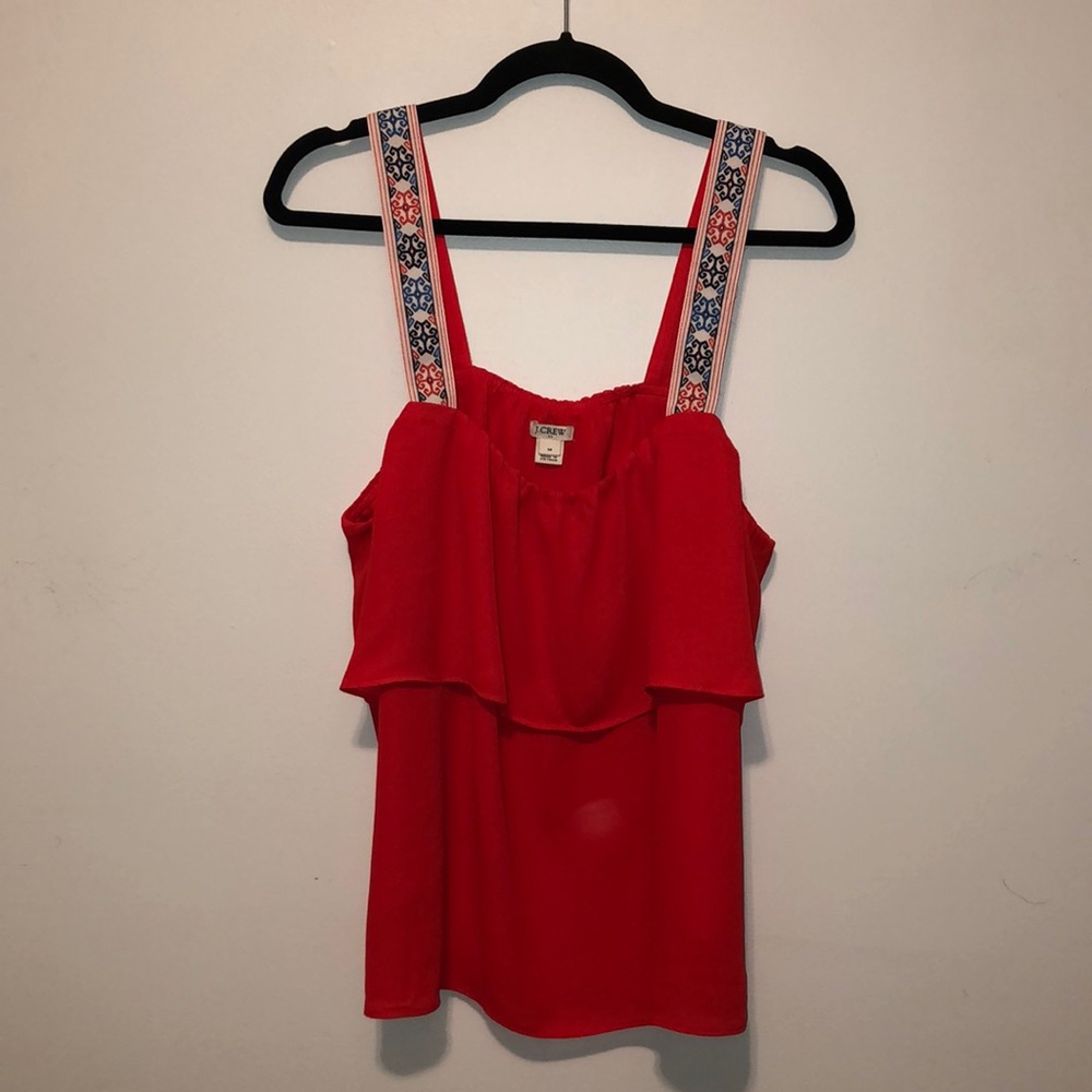 J. Crew Tiered Woven Printed Strap Tank Top Red 14
